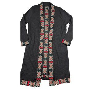 Aztec Paparazzi by Biz Kimono Jacket Womens M Black Embroidered Cotton Knit
